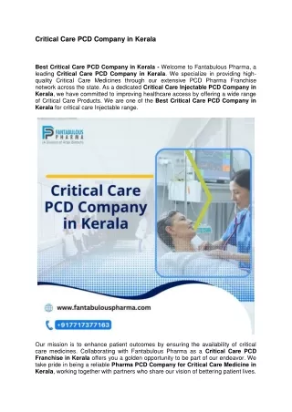 Critical Care PCD Company in Kerala