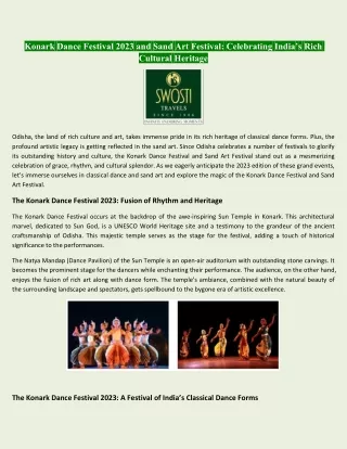 Konark Dance Festival 2023 and Sand Art Festival - Celebrating India’s Rich Cultural Heritage