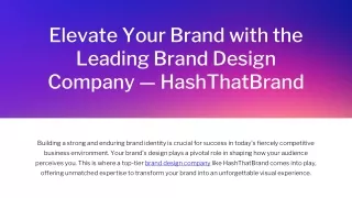 Elevate Your Brand with the Leading Brand Design Company — HashThatBrand