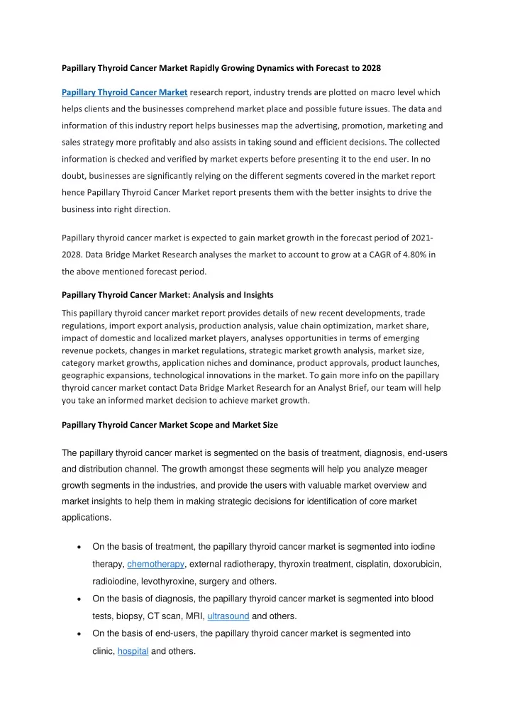 papillary thyroid cancer market rapidly growing