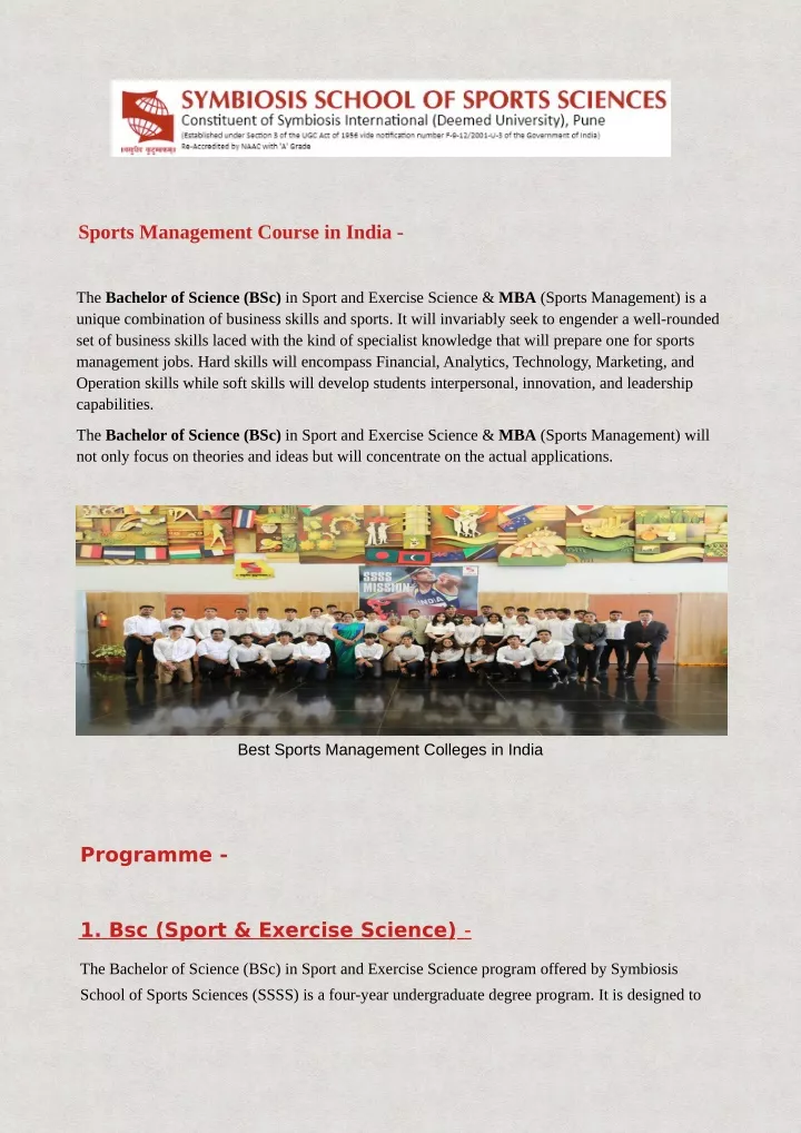 sports management course in india