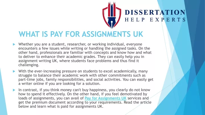 what is pay for assignments uk
