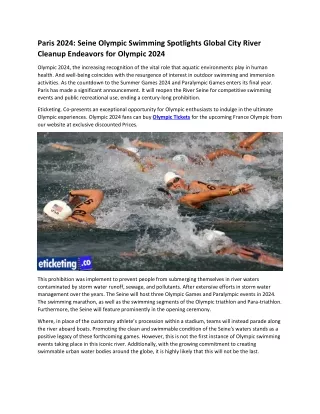 Paris 2024 Seine Olympic Swimming Spotlights Global City River Cleanup Endeavors for Olympic 2024