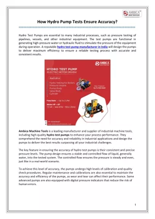 how hydro pump tests ensure accuracy