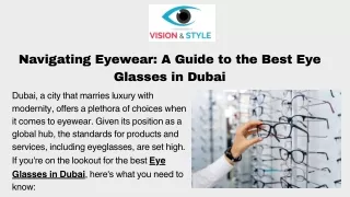 Navigating Eyewear A Guide to the Best Eye Glasses in Dubai