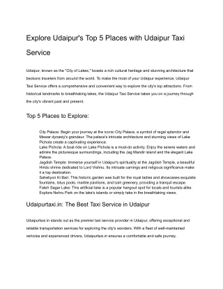 Explore Udaipur's Top 5 Places with Udaipur Taxi Service