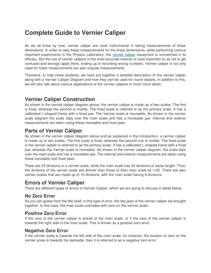 complete guide to vernier caliper