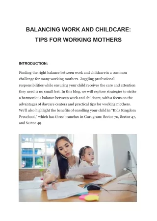 Balancing Work and Childcare: Tips for Working Moms | Kids Kingdom