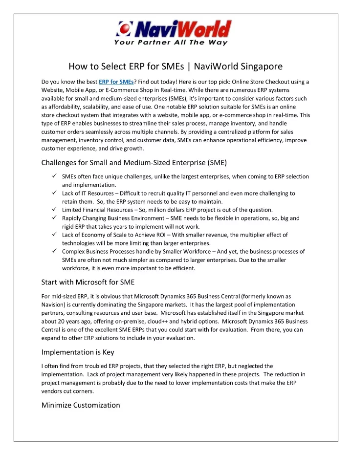 how to select erp for smes naviworld singapore