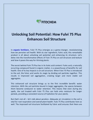 Unlocking Soil Potential: How Fulvi 75 Plus Enhances Soil Structure