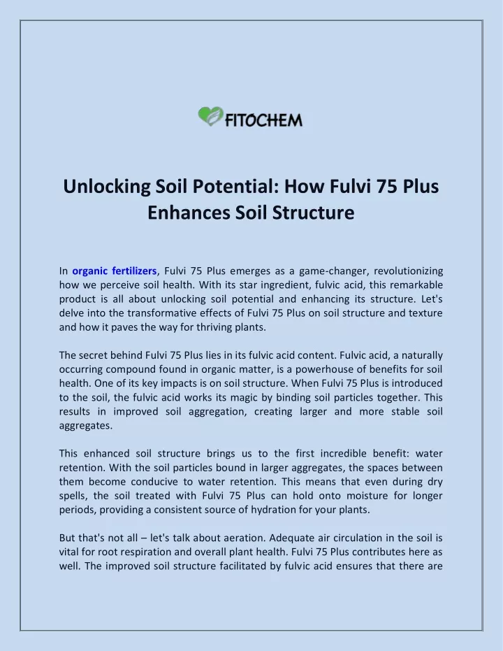 unlocking soil potential how fulvi 75 plus