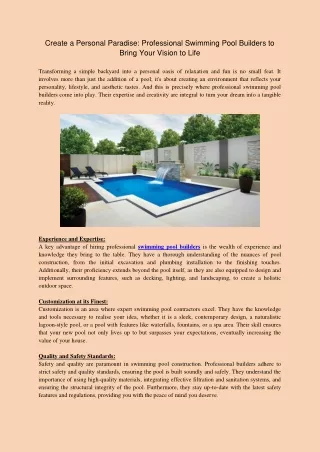 Create a Personal Paradise Professional Swimming Pool Builders to Bring Your Vision to Life