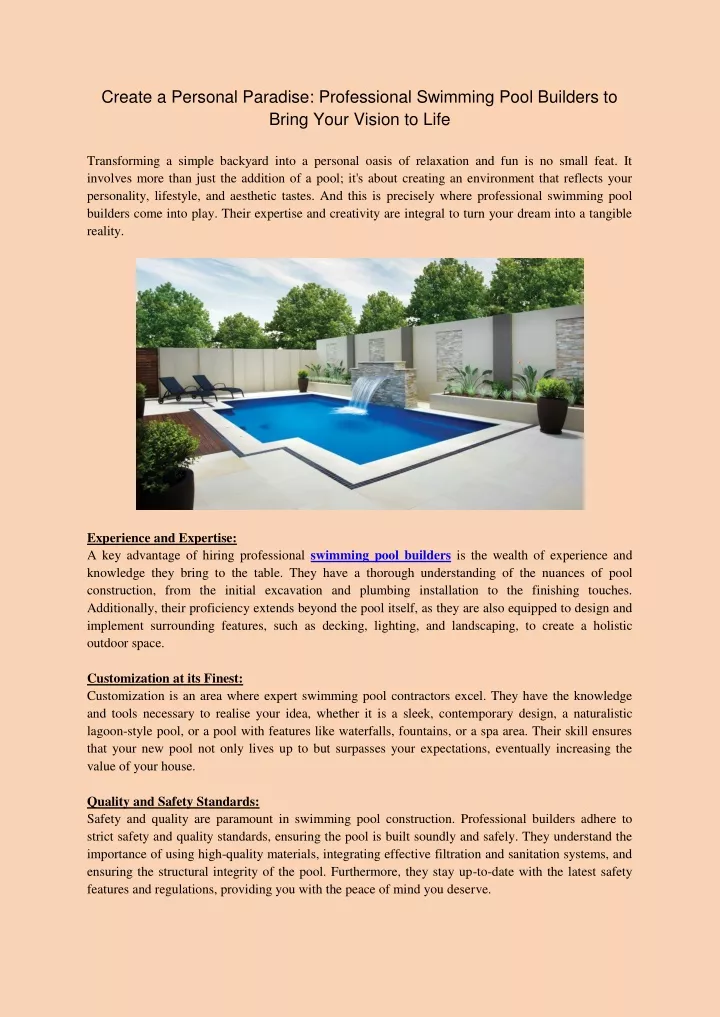 create a personal paradise professional swimming