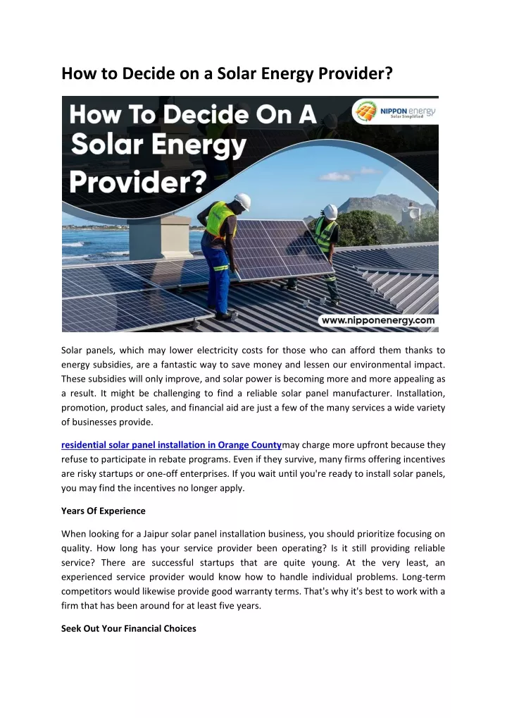 how to decide on a solar energy provider