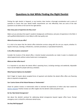 Questions to Ask While Finding the Right Dentist