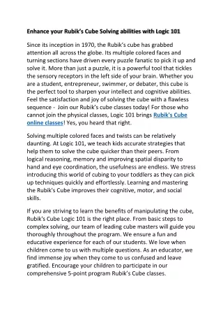 Enhance your Rubik’s Cube Solving abilities with Logic 101