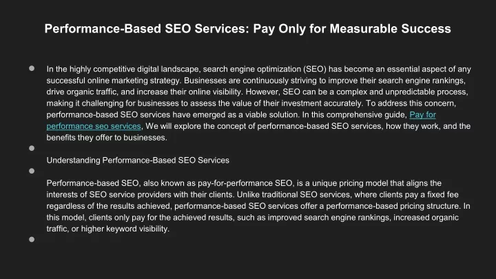 performance based seo services pay only