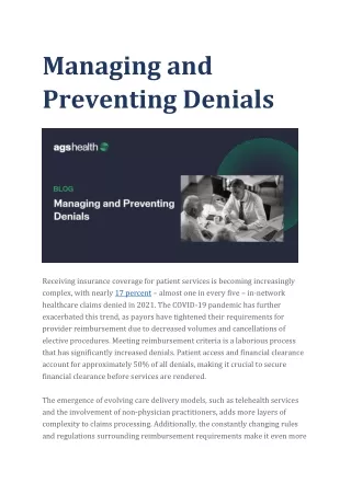 managing and preventing denials
