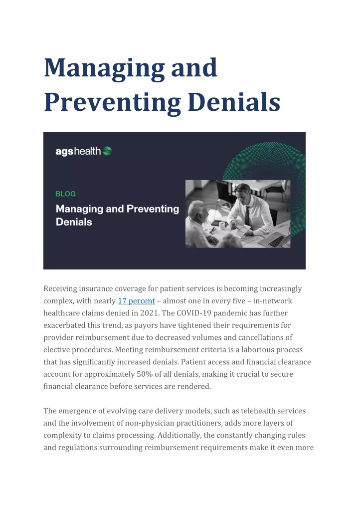 managing and preventing denials