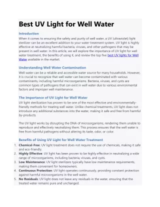 Best UV Light for Well Water