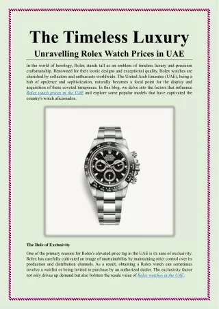 The Timeless Luxury  Unravelling Rolex Watch Prices in UAE