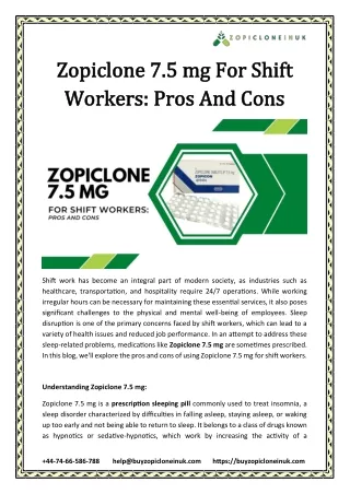 Zopiclone 7.5 Mg For Shift Workers: Pros And Cons