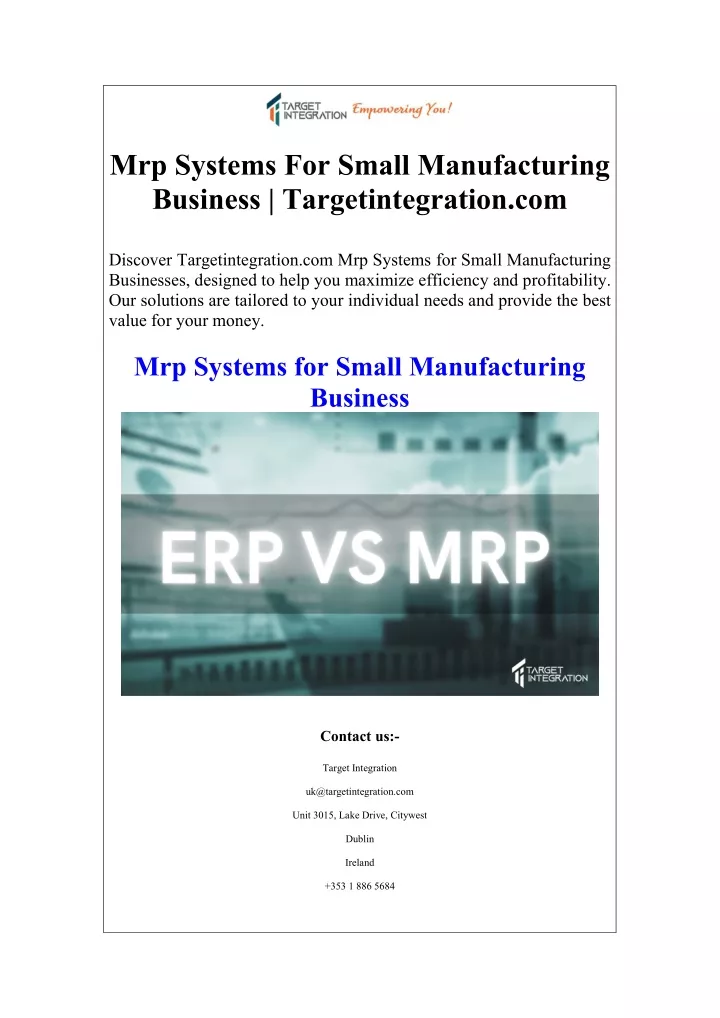 mrp systems for small manufacturing business