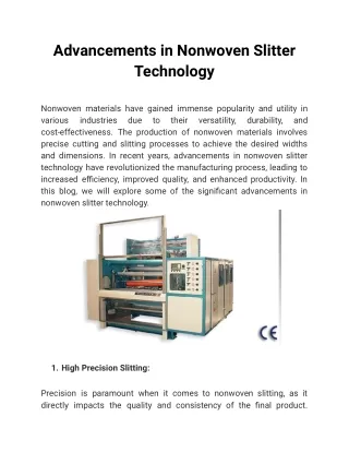 Advancements in Nonwoven Slitter Technology