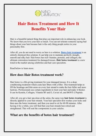 Hair Botox Treatment and How It Benefits Your Hair
