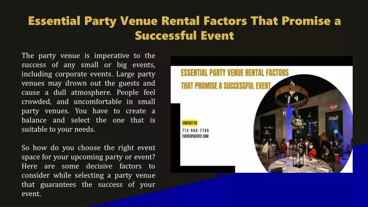 essential party venue rental factors that promise