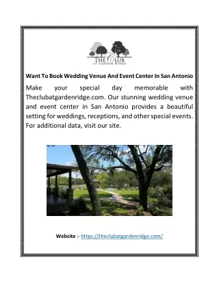 Want To Book Wedding Venue And Event Center In San Antonio