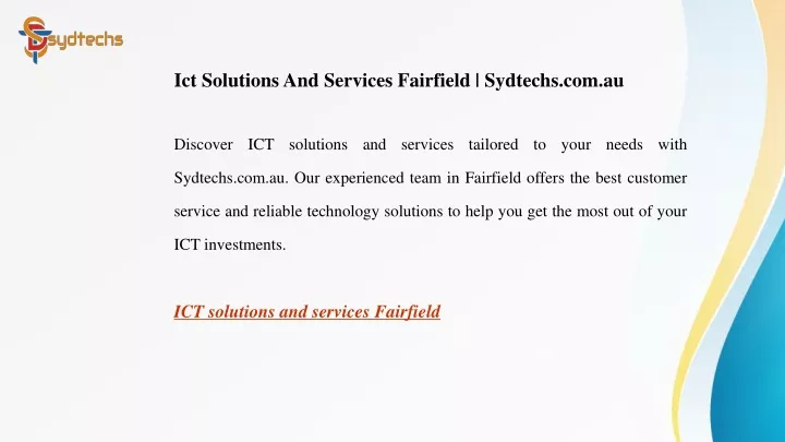 ict solutions and services fairfield sydtechs