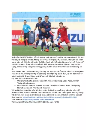 U23 Brunei vs U23 Thái Lan - Dự đoán tỷ số nhận thưởng hấp dẫn tại Fun88