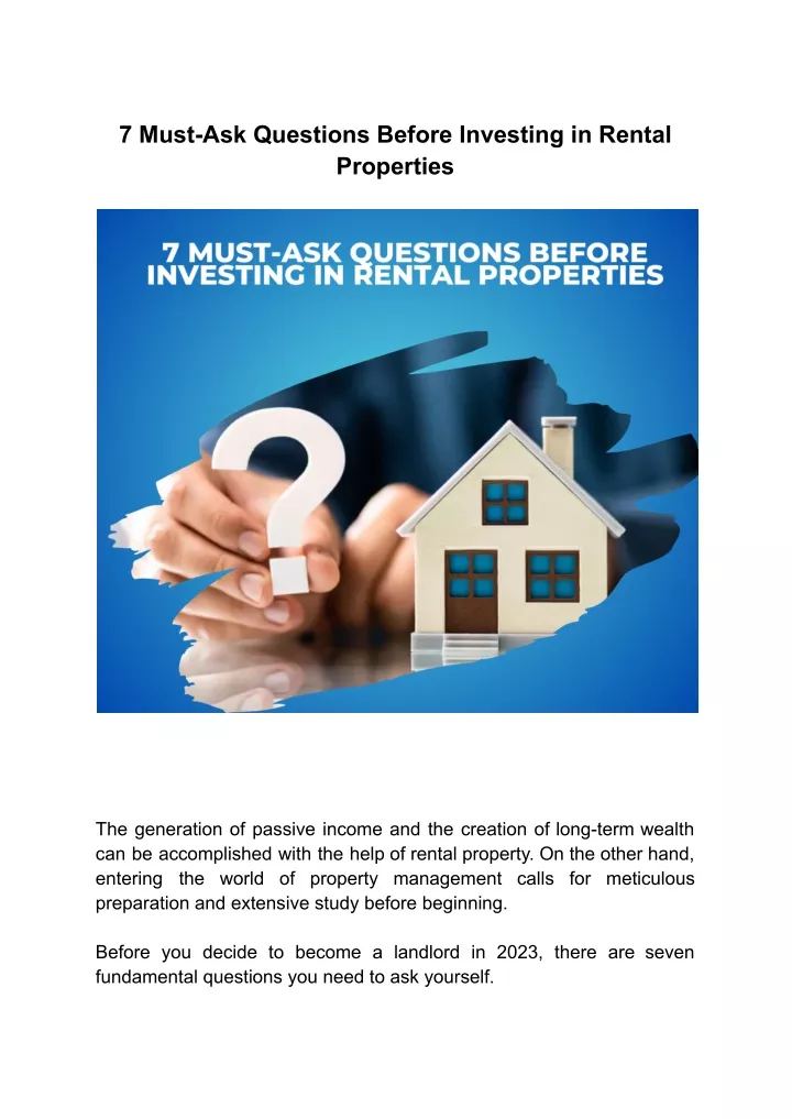 7 must ask questions before investing in rental