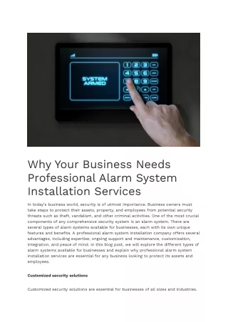 Why Your Business Needs Professional Alarm System Installation Services