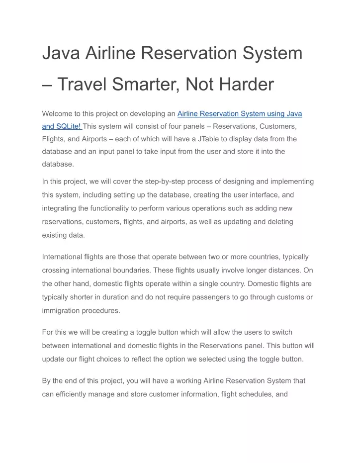 java airline reservation system