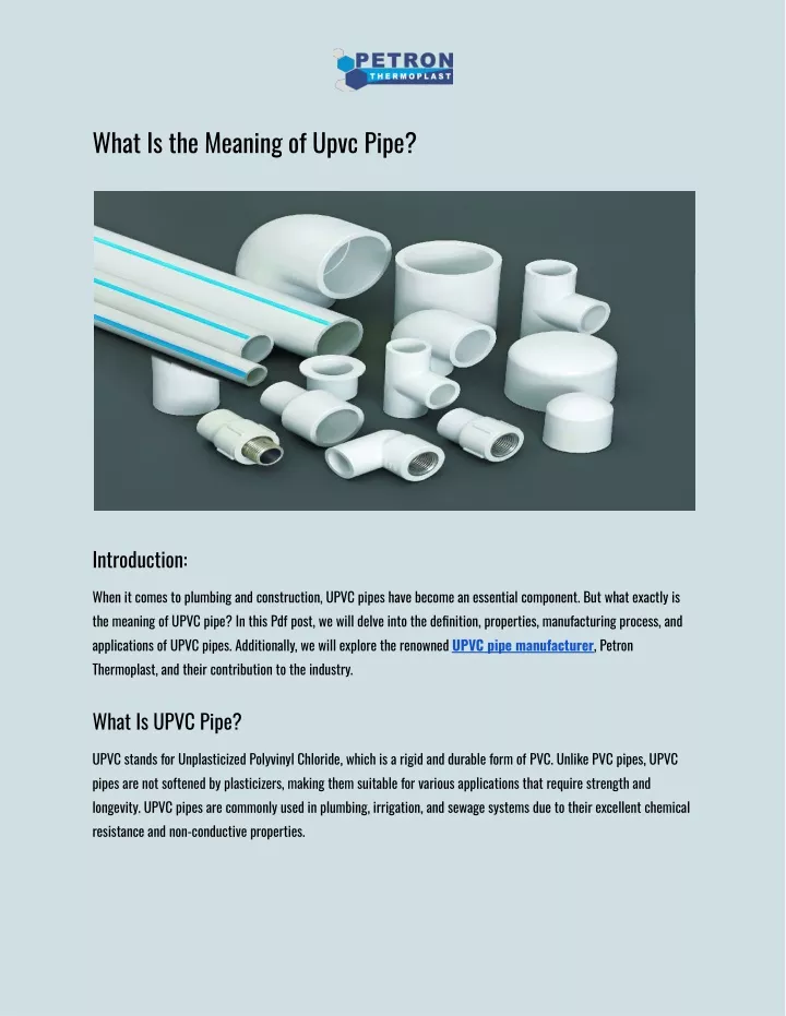 what is the meaning of upvc pipe