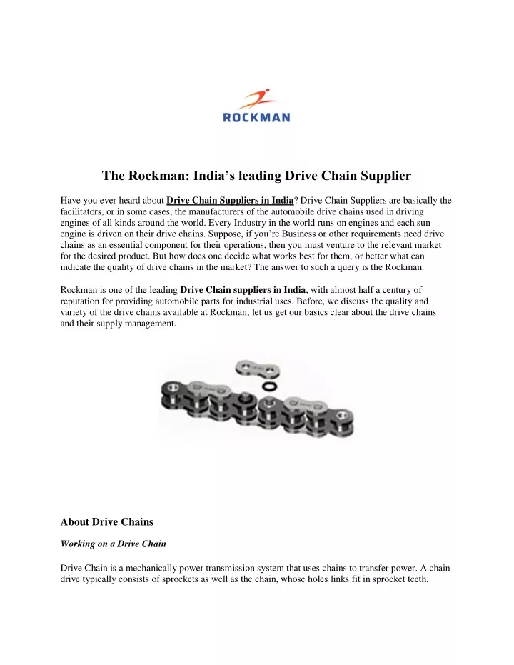 the rockman india s leading drive chain supplier