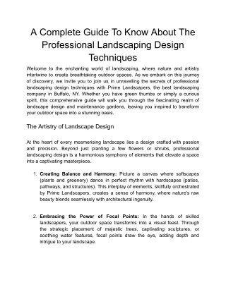 A Complete Guide To Know About The Professional Landscaping Design Techniques