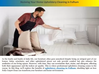 Reviving Your Home Upholstery Cleaning in Fulham