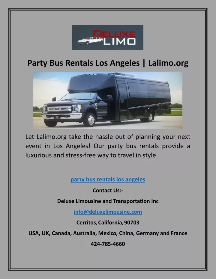 party bus rentals los angeles lalimo org