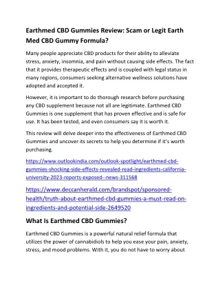 Earth Med CBD Gummies Reviews [Controversial Update] You Must Need to Know!