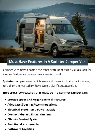 Must-Have Features In A Sprinter Camper Van