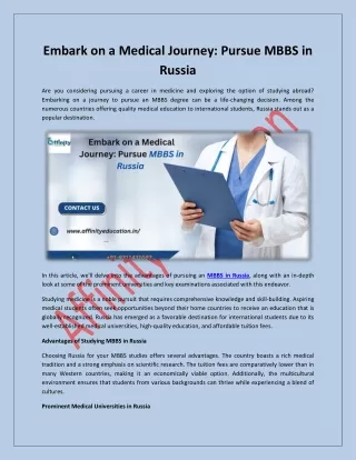 Embark on a Medical Journey: Pursue MBBS in Russia