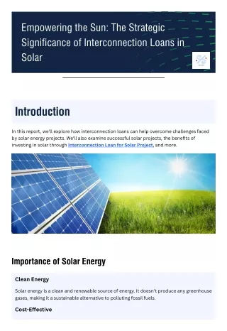 Empowering the Sun: The Strategic Significance of Interconnection Loans in Solar