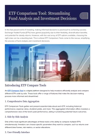 ETF Comparison Tool Streamlining Fund Analysis and Investment Decisions