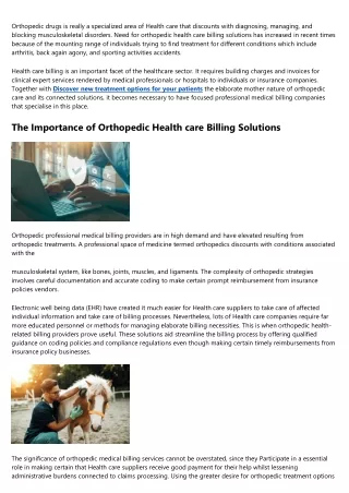 orthopedic drugs is really a specialized area