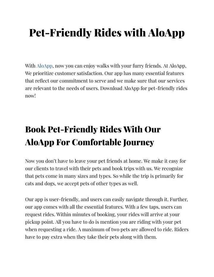 pet friendly rides with aloapp