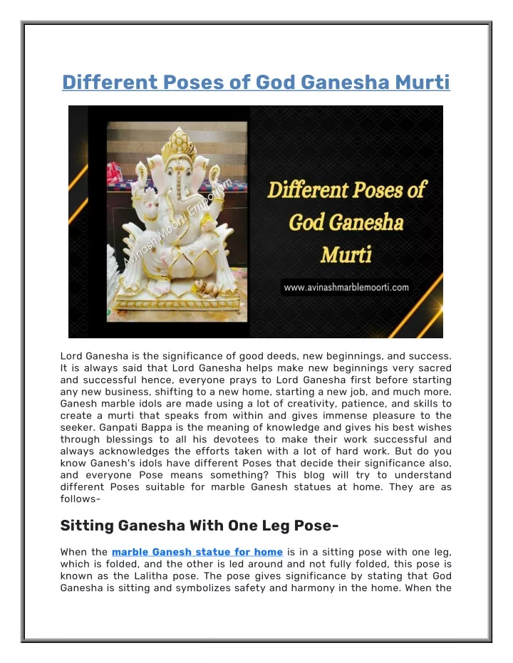 different poses of god ganesha murti