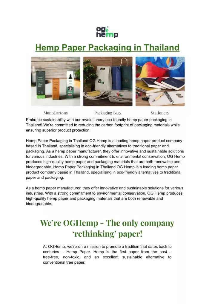 hemp paper packaging in thailand